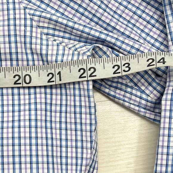 Charles Tyrwhitt Non-Iron Slim Fit Button Down 16.5x34 Blue Purple Check - Picture 11 of 13